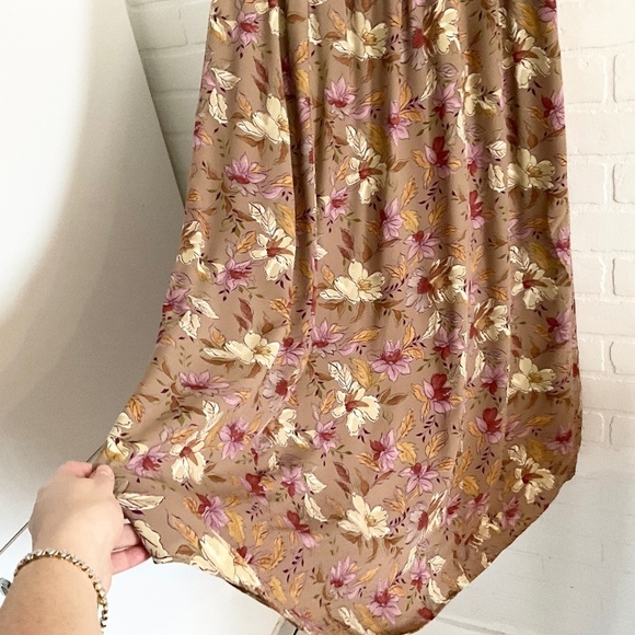 Vintage L.L. Bean Maxi Skirt Floral Print Tan Beige Ocre Lavender Cream Brown M - Picture 6 of 11